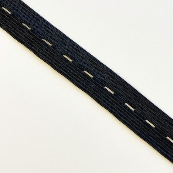 3/4" (19mm) Width, Black, Elastic band with button holes - Selling per yard (Trim Basic 15)