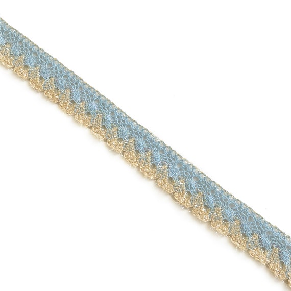 Sky Blue/ Beige/ Clear 1 1/8" Crochet Lace trim (LTF-1)