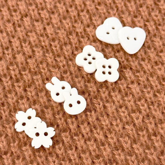 White Charming 4 Hole and 2 Hole Buttons, Four Styles, 20L/13mm & 18L/12mm (Button 1) - Selling per Piece