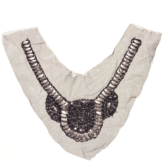 Brass Gunmetal Bead Patch Applique on Black mesh, Sew on Patch (LOC Patch2)
