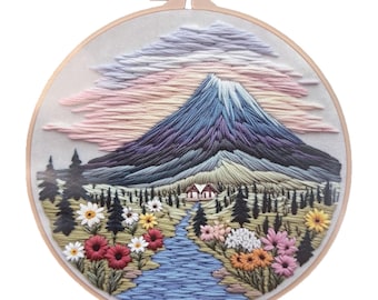 DIY 8" Mountain Landscape Embroidery Craft Kit, Includes Instructions & Supplies