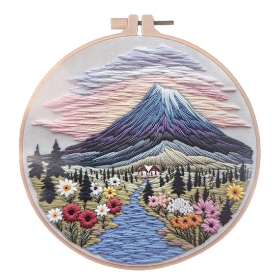 DIY 8" Mountain Landscape Embroidery Craft Kit, Includes Instructions & Supplies
