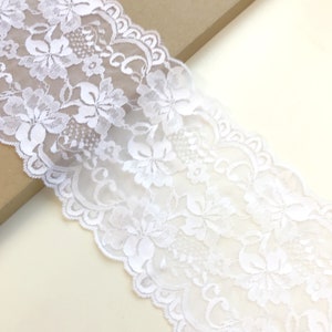 Off white wide width stretch lace trim 6 1/2&quot;(LT18)
