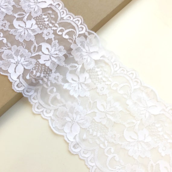 Off white wide width stretch lace trim 6 1/2"(LT18)