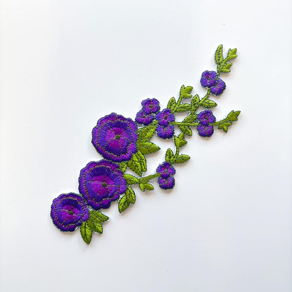 Purple Rose Vine Embroidered Applique, Iron on Patch (PATCH 3)