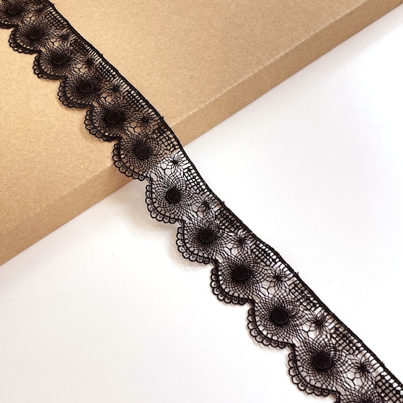 Black Edge Lace Trim, 1 3/8" Width, Flower Patterns - Selling per Yard (LT44)