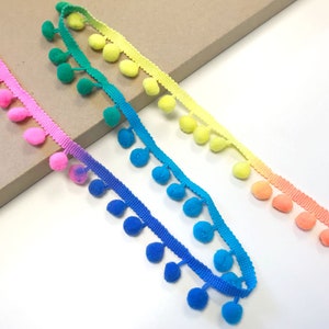 Multi color dip dyed tone down RAINBOW POM POM trim(FT5)