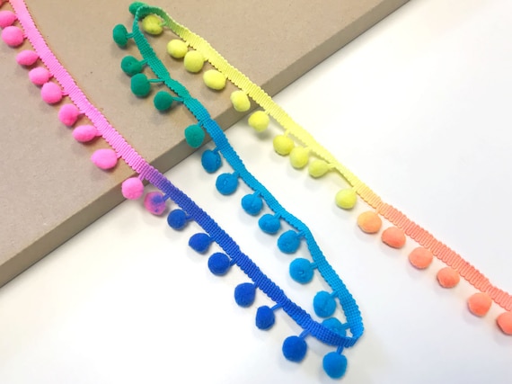 Multi color dip dyed tone down RAINBOW POM POM trim(FT5)