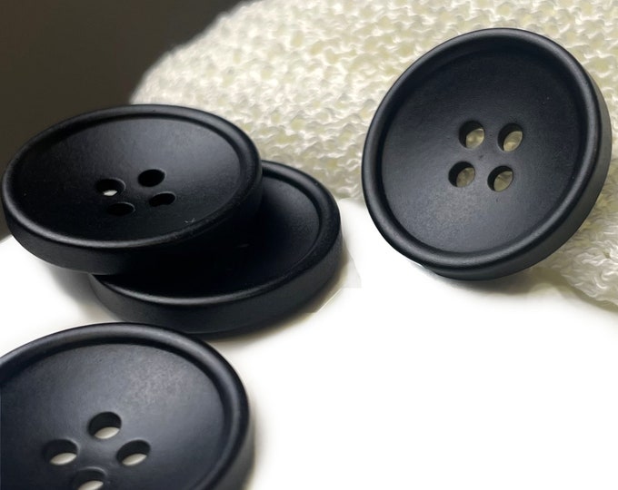 Concave Corozo Suit Button, Matte Black 4Holes, BTC1208-24L, 28L, 32L, 36L (BUTTON1) - Selling per piece