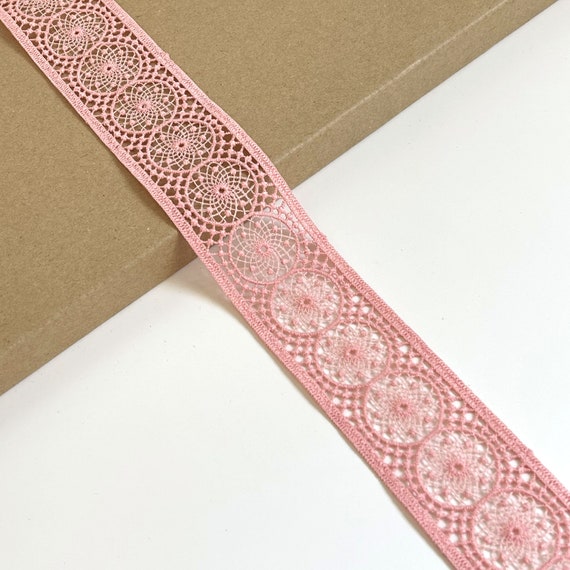 Pink Lace Trim, 1 5/8" Width, Circle Geometric Patterns - Selling per (1) Yard and (2) 3yds/Pack (LT44)