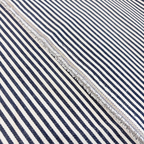 Navy and White Railroad Stripe Fabric – 60" Width – Sold by Yard