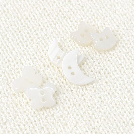 Off-White Dainty Imitation Shell 2 Hole Buttons, Three Styles, 20L/13mm & 18L/12mm (Button 1) - Selling per Piece