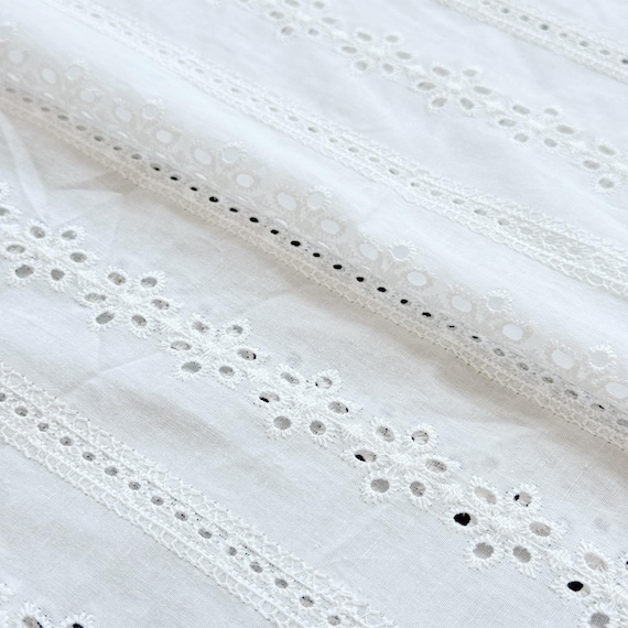 Off White Floral Eyelet Fabric – 58" Width – Sold by Yard