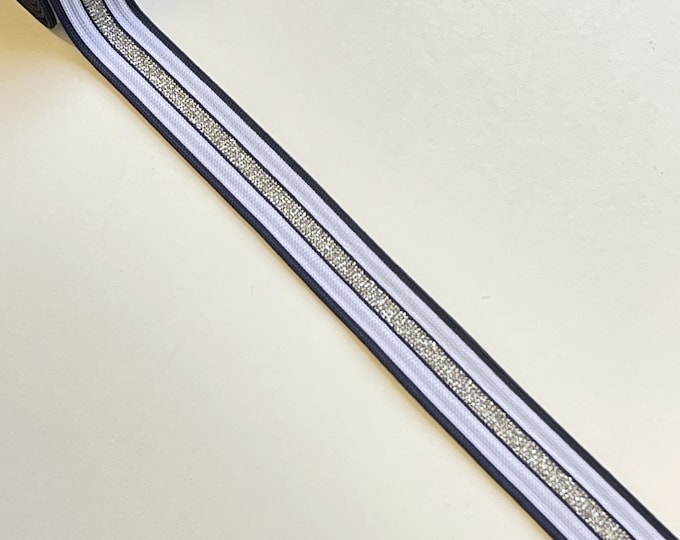 Lurex Silver/White/Navy 7/8" rib knit trim(FT10)