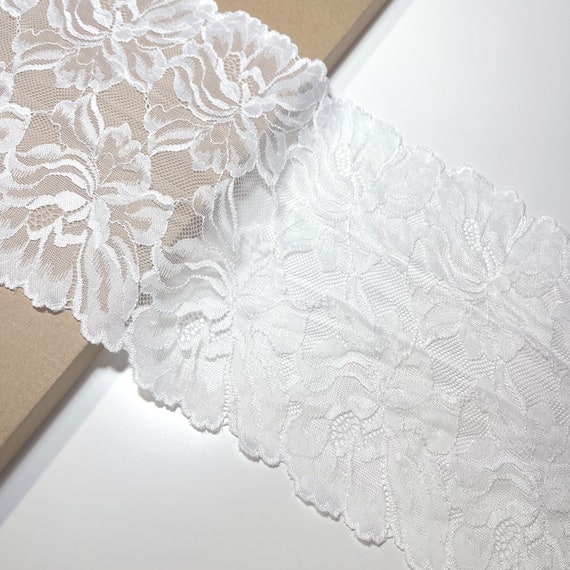 Off white wide width stretch lace trim 8 1/2"(LT28)