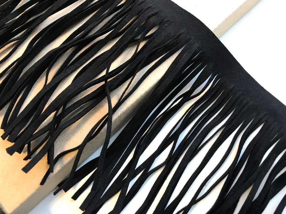 Black suede & faux leather fringes tape