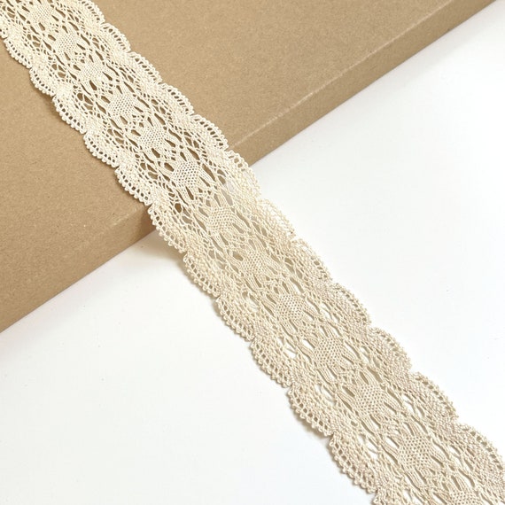Natural Beige Cotton Cluny Lace Trim Scalloped, 2" Width - Selling per (1) Yard and (2) 3yds/Pack (LT44)