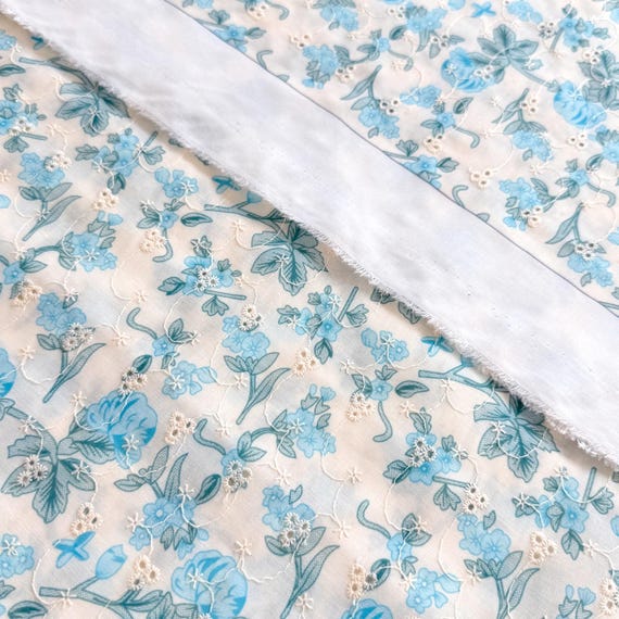 Blue Floral Eyelet Fabric – 54.5/59.5" Width – Sold by Yard