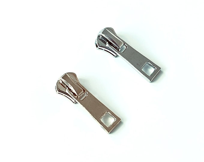 Square-Trapezoid #3 Metal Zipper pull with slider - Shiny Gold, Nickel Silver(ZIPPPERS 1)