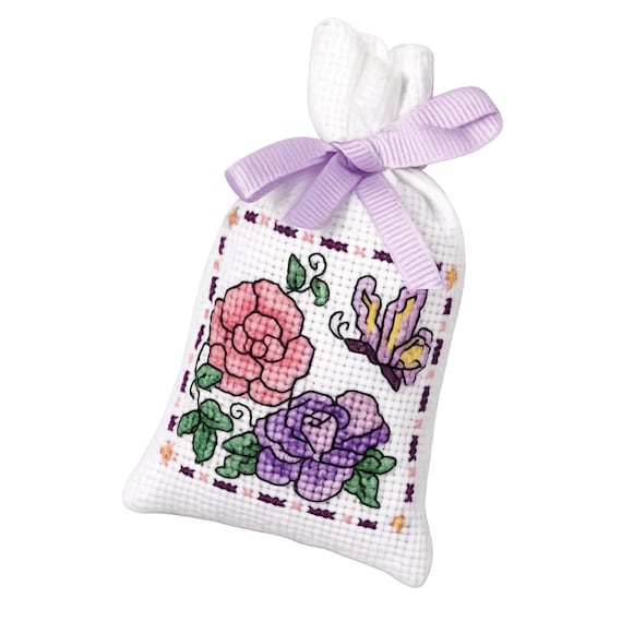 DIY Rose Pouch Cross Stitch Craft Kit, Includes Instructions & Supplies
