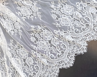 Off White Scallop Floral Eyelash Lace Fabric – 60" Width x 3 Yards Per Piece (RM-LT2)