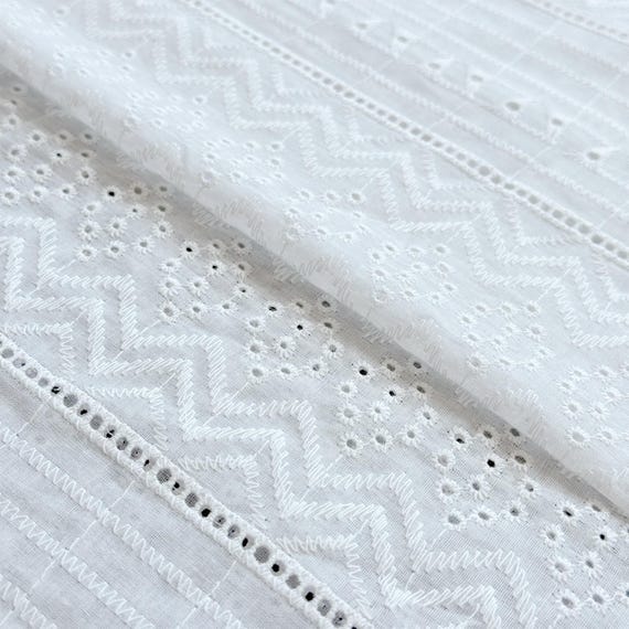 Off White Zigzag Eyelet Fabric – 60" Width – Sold by Yard