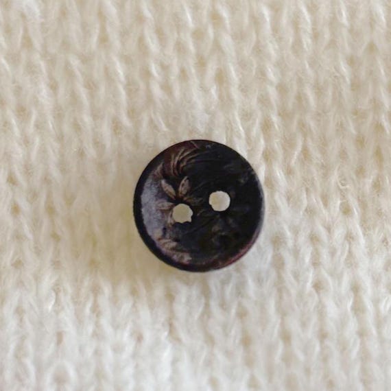 Medium Brown Floral Engraved 2 Hole Wood Button, 19 Ligne (12mm) (Button 3) - Selling per Piece