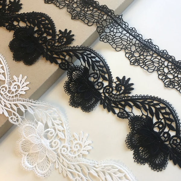 Black, White 2 Various Width and Shape Lace Trim (LT28)  Selling per yard