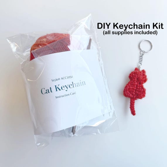 Beginner Crochet Kit –  Orange Cat DIY Keychain Kit, All Supplies & Instructions Included