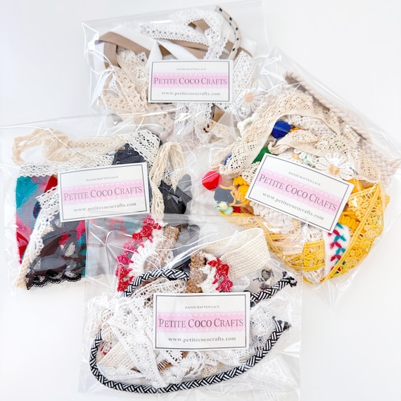 Collector's Mystery Pack - 10 pcs of Random Lace, Cord, Fashion/Twill Tape, Ribbon, Pom Pom, Ruffle, Sequin Trims Under 1 Yard (ETC)