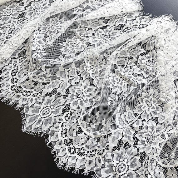 Off White Scallop Floral Eyelash Lace Trim – 15" Width x 3 Yards Per Piece (RM-LT2: ELC1151)