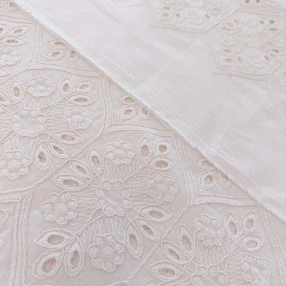Natural Beige Mosaic Eyelet Fabric – 58" Width – Sold by Yard