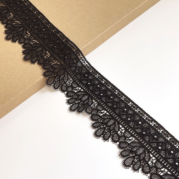 Black Lace Trim, 2 3/4" Width, Multi Shaped Pattern - Selling per (1) Yard and (2) 3yds/Pack (LT40)