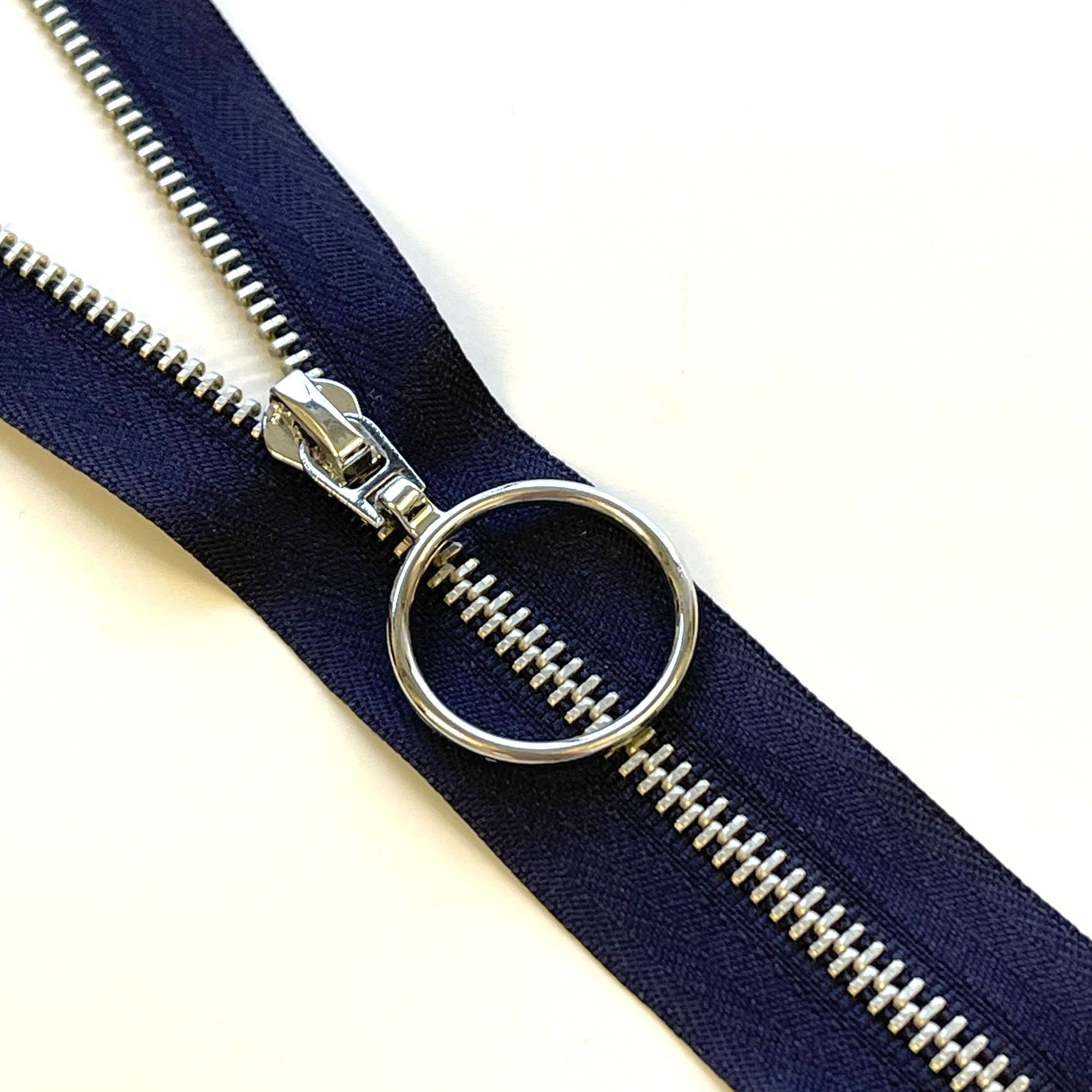 Size #3 Slider Metal Zipper with 3 Sizes of O ring pulls - Nickel