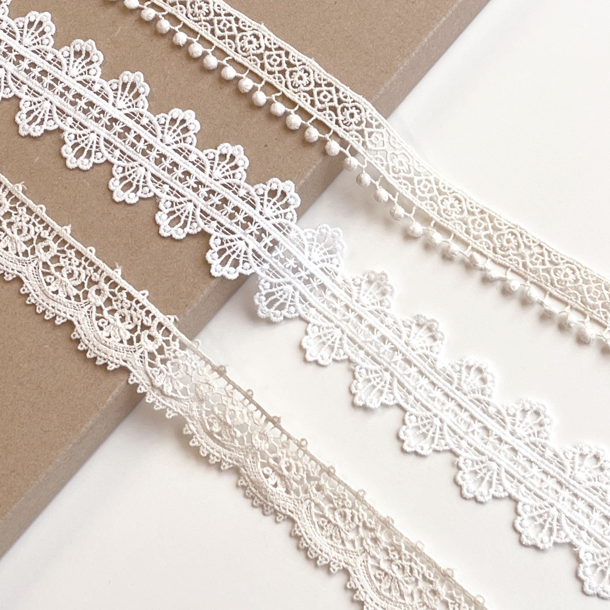 Natural, Off White 2 Various Width and Shape Cotton Lace Trim(LT4)