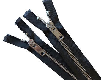 Größe # 6, # 8 Offenes beschichtetes schwarzes Band mit glänzendem silbernem Horn Teeth Metallreißverschluss - 17 1/2 "hohe Qualität