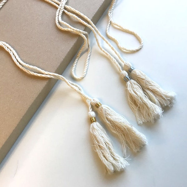 Natural with silver, gold lurex 50" TASSEL CORD STRING(FT2)