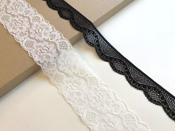 Black, Off white 2 types of stretch lace trim (LT8)