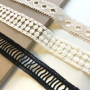 Natural, Black 2 Various Width and Shape Cotton Lace Trim (LT3)