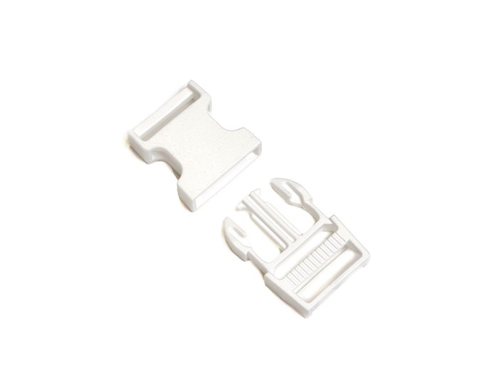 White 1" Side Open and Shut Plastic Buckles for Straps (Buckle 1) - Selling Per Piece