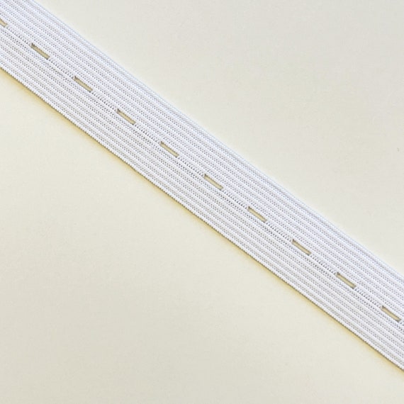 3/4" (19mm) Width, Off White, Elastic band with button holes - Selling per yard (Trim Basic 16)