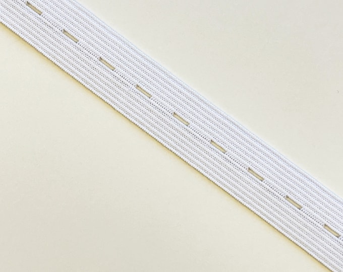 3/4" (19mm) Width, Off White, Elastic band with button holes - Selling per yard (Trim Basic 15)