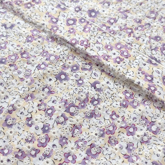 Lavender Floral Eyelet Fabric – 52.5/58.5" Width – Sold by Yard