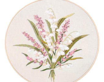 DIY 8" Lily Valley Embroidery Craft Kit, Includes Instructions & Supplies