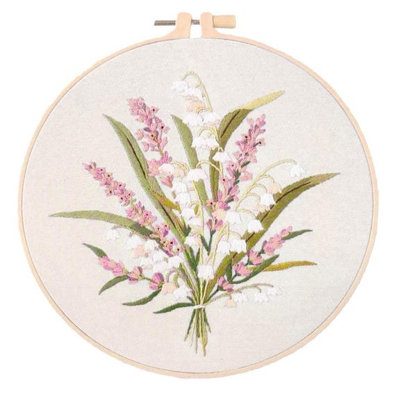 DIY 8" Lily Valley Embroidery Craft Kit, Includes Instructions & Supplies