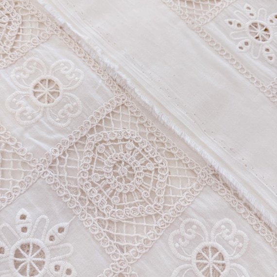 Natural Beige Quilted Eyelet Fabric – 59" Width – Sold by Yard