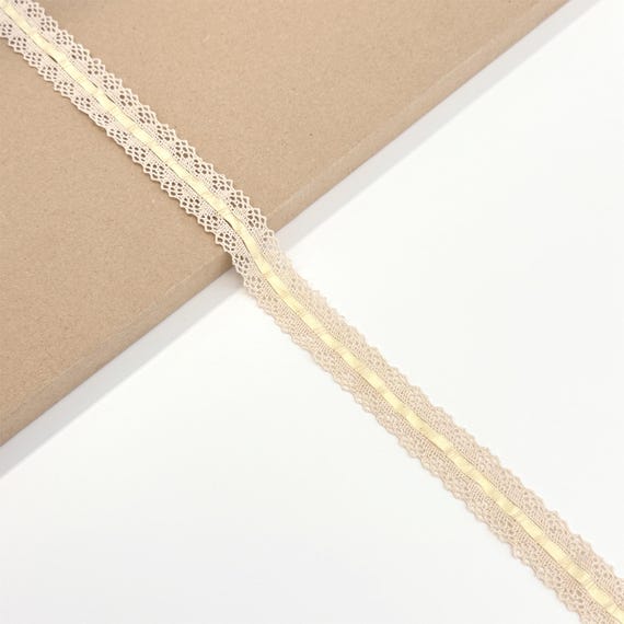Natural Cluny Lace Trim with Ribbon, 1" Width (RM-LT2) - Sold by Yard