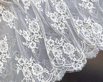 Off White Scallop Floral Eyelash Lace Fabric – 61" Width x 3 Yards Per Piece (RM-LT2)