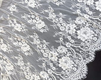 Off White Scallop Floral Eyelash Lace Fabric – 60" Width x 3 Yards Per Piece (RM-LT2)