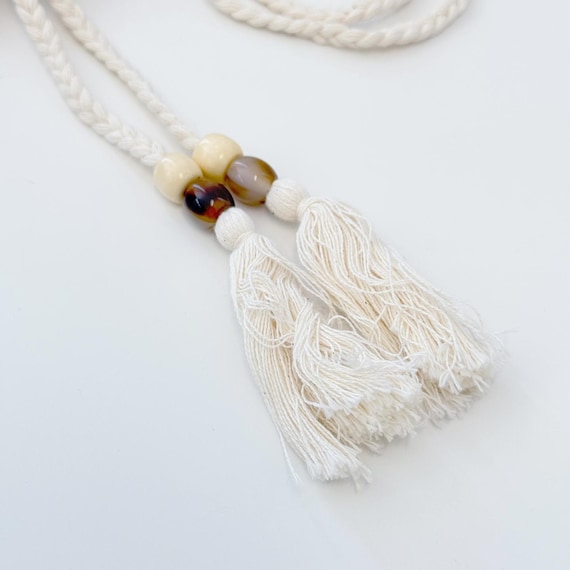Natural Beige Large Beaded Tassel Cord Trim, Selling per Piece (FT7-1)